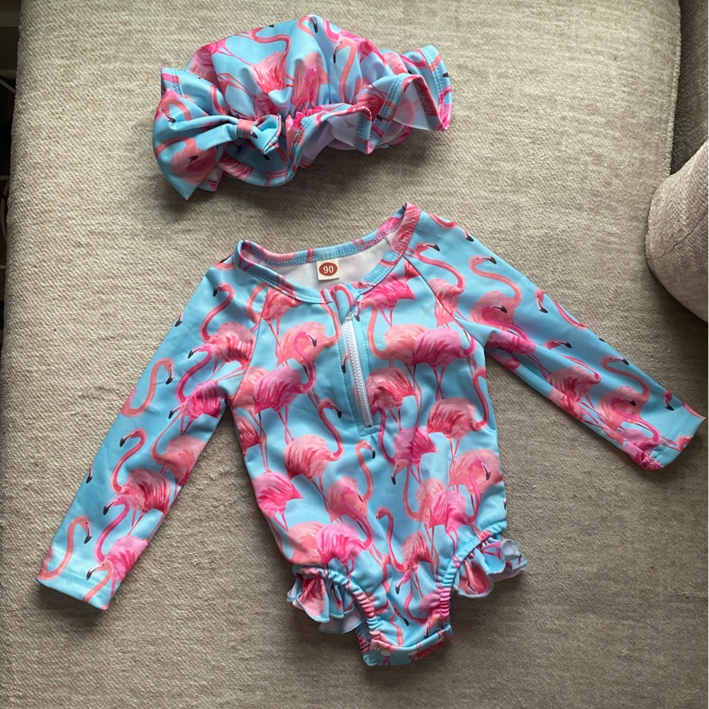 Flamingo Print Kids Swim Set
